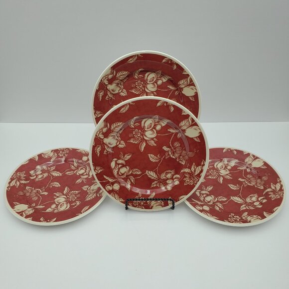 Waverly Garden Room Fruit Toile Salad Plates Dark Red Plates Cream Fruit Leaves - Picture 1 of 6